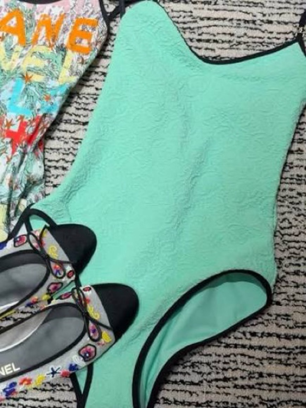 CHANEL COCO BEACH 2026 Mint Green One-Piece Swimsuit with Black Trim size 34